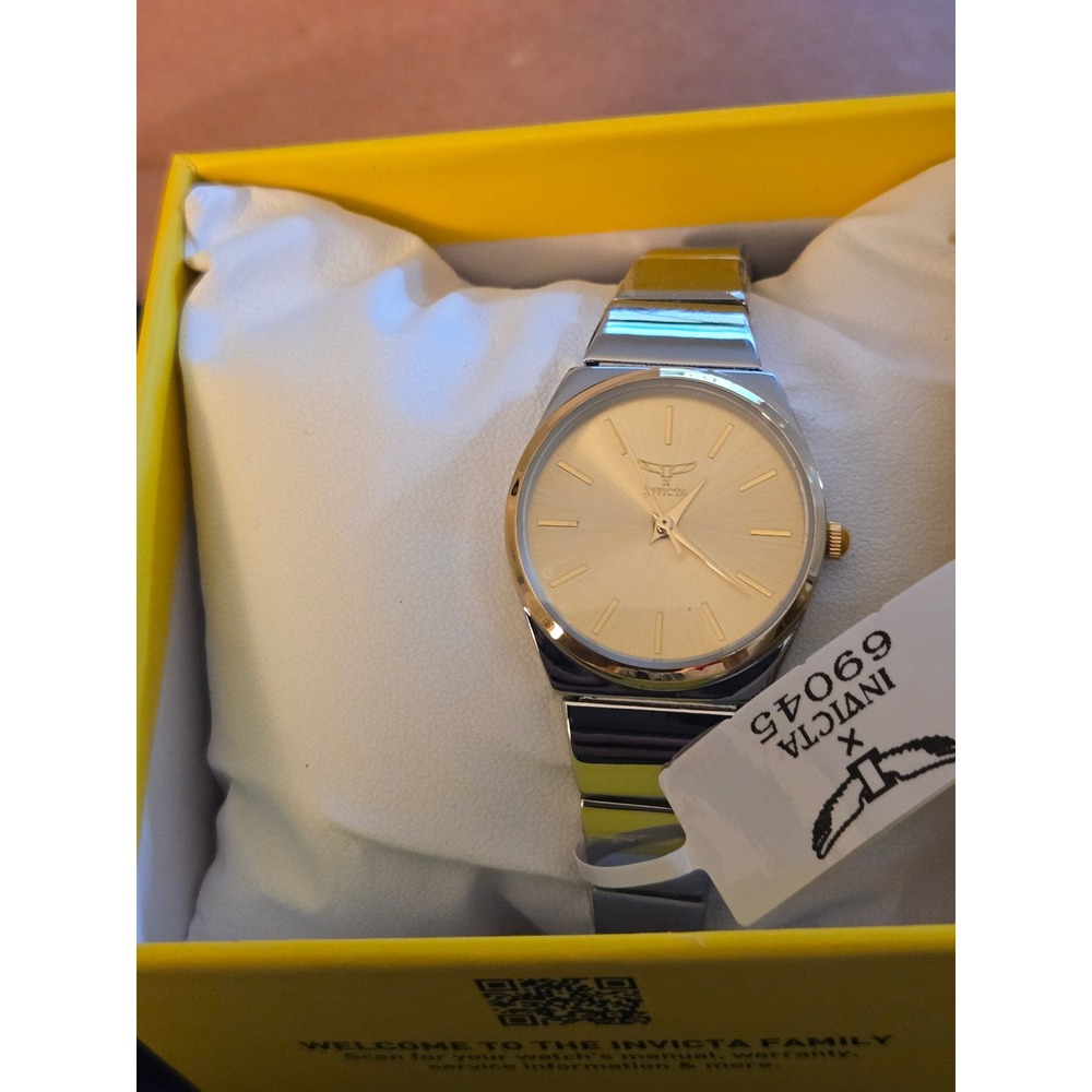 Invicta 69045 Silver Gold Two Tone Stainless Steel Dress Watch Champagne Dial